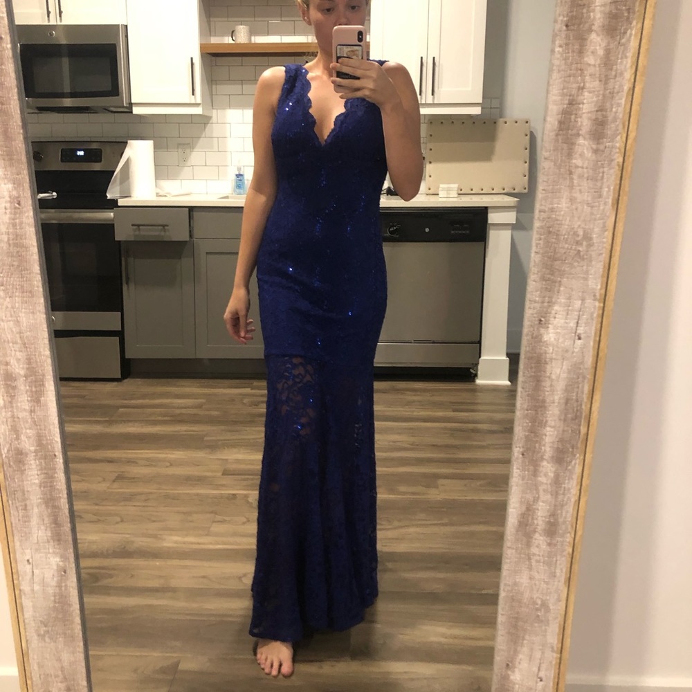 Winter Black-Tie Blue Sequin Evening Gown